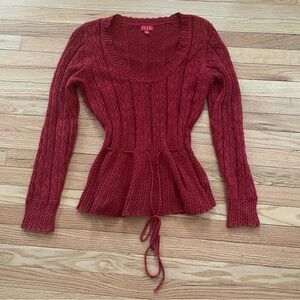 Y2K Elle Knit Sweater Womens Medium Red Peplum Cinched Waist Romantic Academia